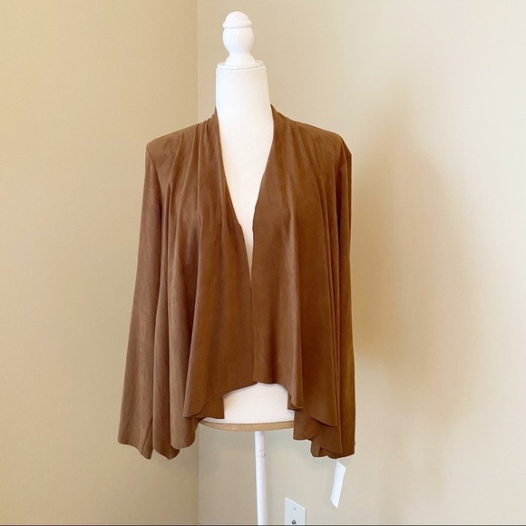 Live A Little Faux Suede Drape Front Brown Jacket NEW - Large - Picture 11 of 11